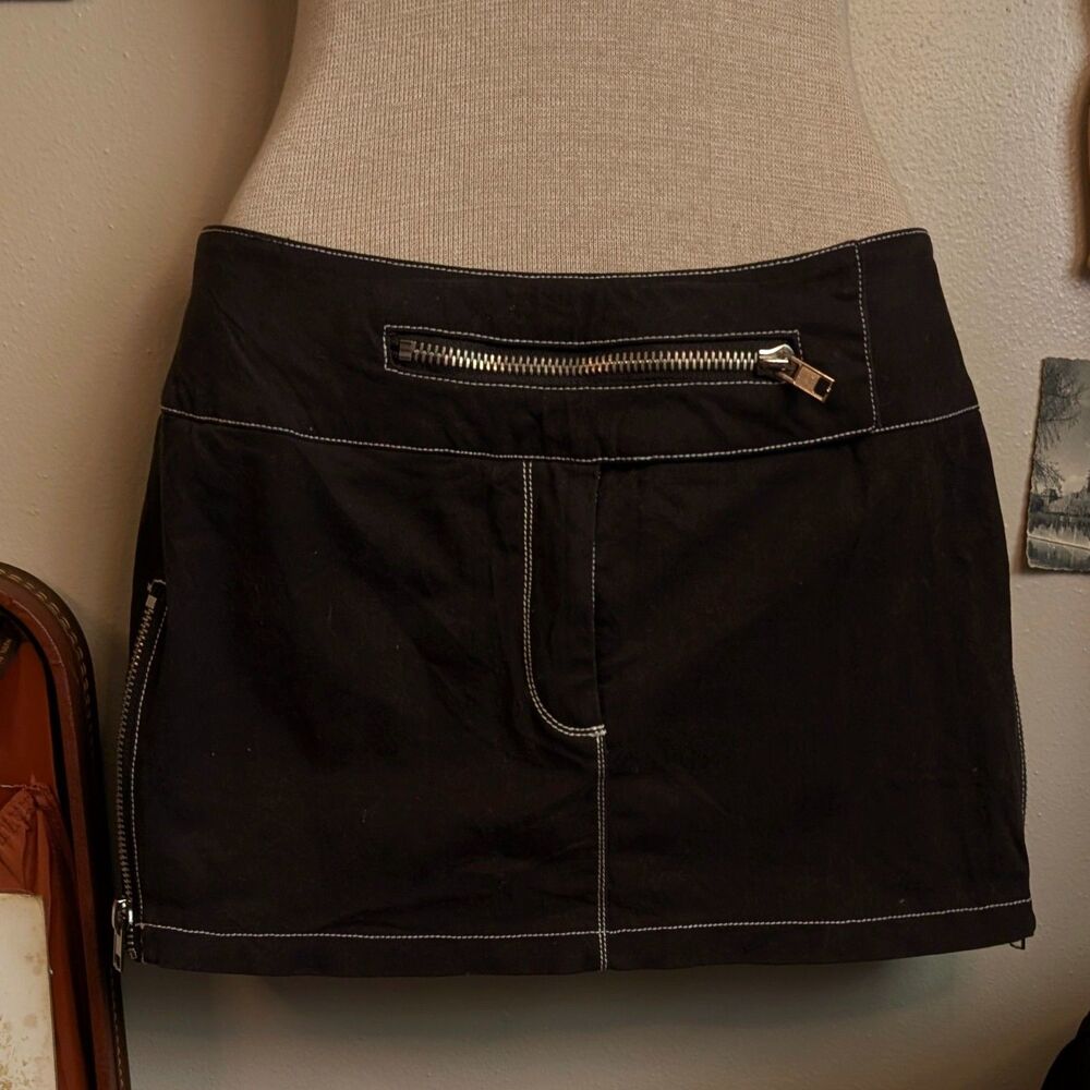 Mini Micro Utility Skirt Women's XS Black White Contrast Stitch